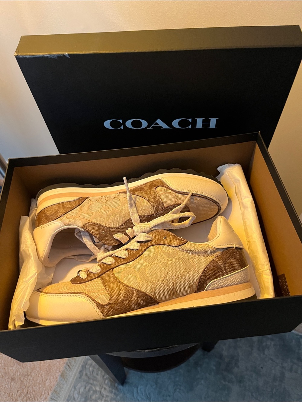 Coach women’s Canvas Lace-Up Sneakers in Brown and Cream